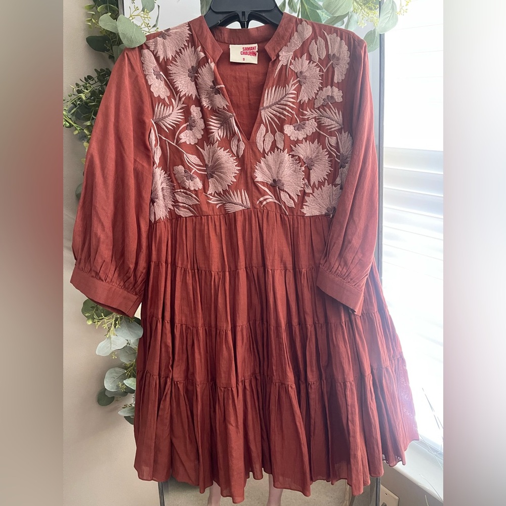 Anthropologie Samant Chauhan Rust Embroidered Dress